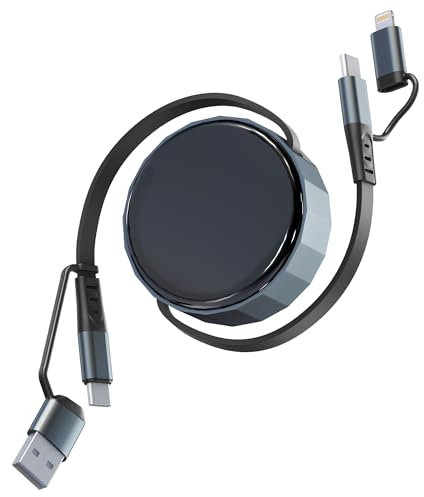 60W USB C und Lightning Kabel 2 in 1 für Apple Carplay und Android Auto, Einziehbar Multi Ladekabel 4 In 1 Ladekabel MFI-zertifiziertes Lightning Kabel USB C für iPhone15 14 iPad Galaxy Tablet Android