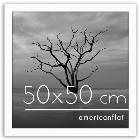 Americanflat Cadre Photo 50x50 cm en Blanc - Bois D'ingénierie avec Verre Résistant aux Chocs et Matériel de Suspension - Formats Horizontaux et Verticaux pour Mur