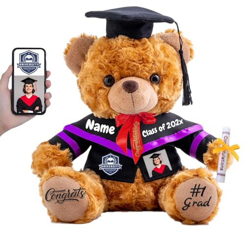 FAHOXUMR Graduation Bear Class of 2025 Personalised Graduation Gift for Him Her Teddy Bear with Text+Photo as 2025 College High School Kindergarten Graduation Gifts for Kids (8 IN-Text+Photo)