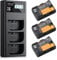 K&F Concept 3-Pack 2250mAh LP-E6NH Battery and Triple Slot USB Charger for Canon EOS R7, R5, R6, R, 5D III IV, 5DS, 5DS R, 6D, 6D II, 7D, 7D II, 80D, 90D