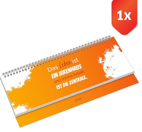 PRIMUS PRINT Tischkalender 2025 Quer Wochenkalender – 112 Seiten Terminkalender und Jahreskalender, – 297x130mm, 75g Naturpapier, Drahtkammbindung, Feiertage und Schulferien - [Einzeln - Orange]