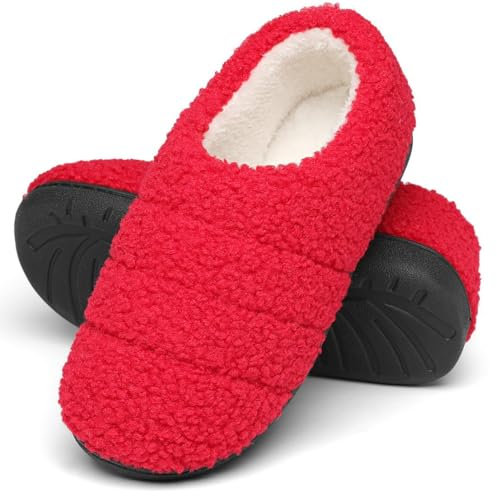 Mishansha Pantofole Uomo Donna Ciabatte Invernali Calde in Memory Foam Scarpe da Casa Comode Antiscivolo con Suola Spessa, Mela Rosso, 42/43 EU