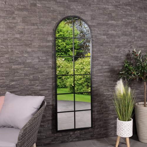 Charles Bentley Bern Arch Mirror in Black, Weather Resistant, Shatterproof, Wall Mounted Accent Mirror Décor For Garden, Indoors, Iron Aluminium (165x55cm)