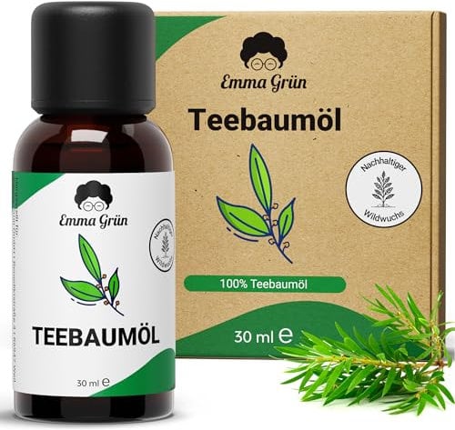 Emma Grün® Teebaumöl Ätherisches Öl 30ml [100% NATURREIN] - Teebaum Diffuser Öl für Raumduft, Aroma Diffuser & Duftlampe - DIY Duftöl als Massageöl, Kerzen Duftöl & Seifenherstellung - Tea Tree Oil