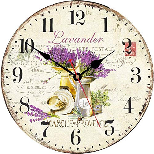 TAHEAT 20 cm Lavander Wanduhr, Klein Schöne Vintage Küche Uhr, Ohne Tickgeräusche Landhausstil Wanduhren für Wohnzimmer Schlafzimmer Badezimmer