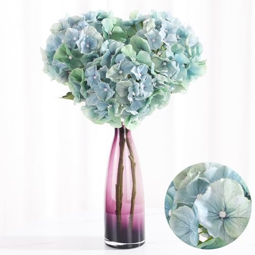 Avoeco 3Pcs 21” Hydrangea Artificial Flowers, Large Real Touch Hydrangea, Lifelike Faux Blue Hydrangeas, Fake Hydrangea Stems Perfect for Home Decor, Wedding, Party,Centerpiece Decor (Light Green)