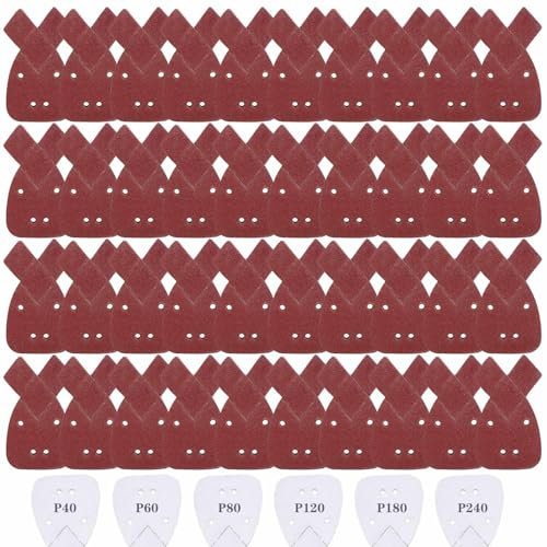 QISF 60 Pcs Black and Decker Mouse Sander Pads - Mouse Sanding Pads 10 x 40/60/80/120/180/240,Detail Sanding Sheets Assorted,Sandpaper for Electric Sander