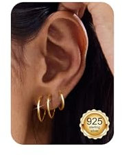Chriscoco 3 Paar Creolen Silber 925 Creolen Gold Hypoallergene Ohrringe Creolen 14K Vergoldete Ohrringe Damen Ohrringe Gold Creolen Leichte Ohrringe Silber 925 Creolen 16/18/20MM