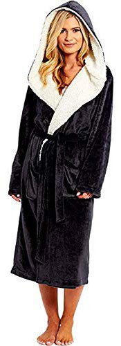 Vestaglia da donna con cappuccio, vestaglia da donna super morbida in pile di flanella con cappuccio, vestaglia avvolgente in vita vestaglia da notte, Nero , 5XL