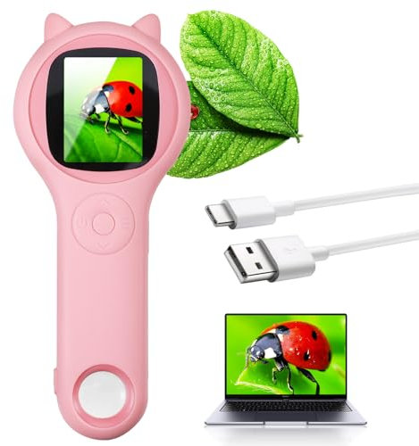 Pink Handheld Digital Microscope - Portable Mini Microscope Magnifying Glass for Kids, Ages 3-12