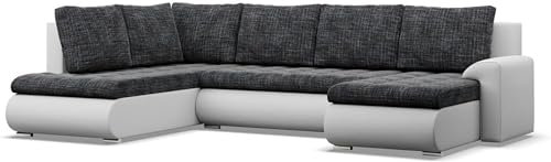 Mebligo - Ecksofa mit Schlaffunktion und 3 Bettkasten FORESTA 300x89x200 (BxHxT) Schwarz + Grau - Ottomane Links Eckcouch, Couch U Form, Sofa Wohnzimmer, Sofas & Couches, Eckschlafsofa