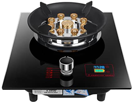 Portable Gas Stove 5.2KW 9 Chamber Fire Ring Wok Burner 90 Minutes Timer, Black Tempered Glass Gas Stove Cast Iron Pot Holder(LPG)