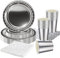 69pcs Metallic Silver Party Tableware,Foil Silver Paper Plates Cups Dot Napkins and Tablecloth Kit,Shiny Paper Dinnerware for Christmas Birthday Party Supplies Table Decorations