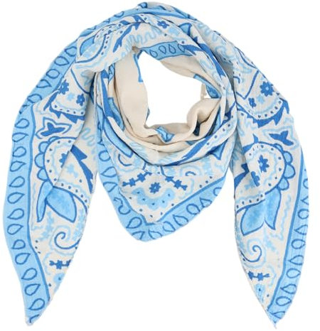 Damen Musselin Halstuch Made in Italy mit Leo Love Happy– Leichtes Dreieckstuch für Frühling & Sommer, Baumwolle, ca.195x85 cm (Paisley: Hellblau)