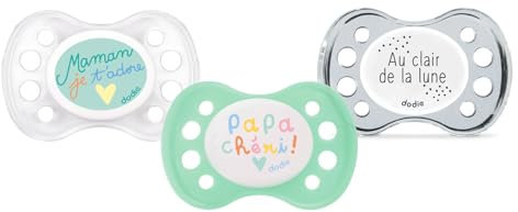 DODIE Essentiel Anatomischer Schnuller, Tag/Nacht, 0-6 Monate, Grün, 3 Stück