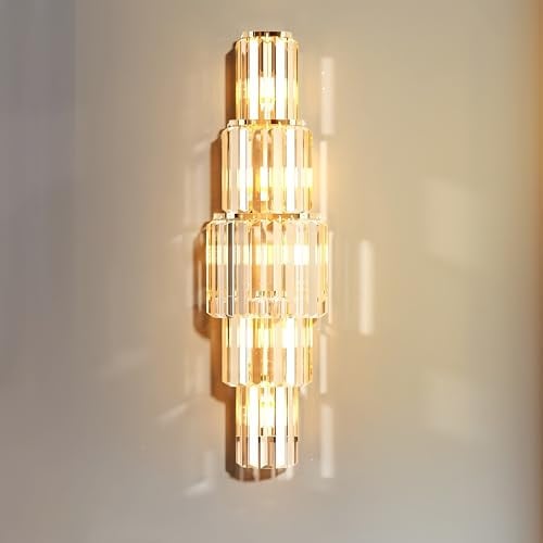 Vrygle Kristall Wandleuchte Gold, 5 Ebenen, Wandlampe mit 5 x E14 LED | Innenleuchte mit 3 Farbtemperaturen, bis 8 m², für Wohnzimmer, Schlafzimmer, Flur, Bad, Hotel & Café