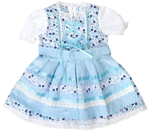 MS-Trachten Babydirndl Baby Dirndl Trachtenkleid Mimi Hellblau Weiß