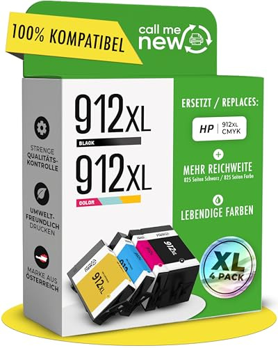 Callmenew 912XL Druckerpatronen – kompatibel mit HP 912 Druckerpatronen / HP 912 XL (Black + Cyan + Magenta + Yellow) – Ersatz für 4er HP 912XL Multipack, XL Reichweite, Smart-Chip
