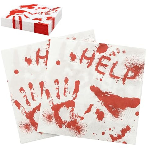 Halloween Servietten, 40 Stück mit Blutigen Handabdruck-Motiv Servietten, Tischdeko für Halloween Party, Horror-Dinner und Thematische Veranstaltungen, 33 x 33 cm