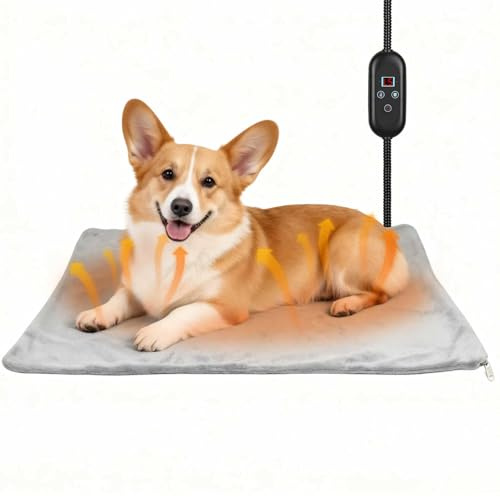 Glovios Haustier Heizkissen Heizdecke Katze Heizdecke Hunde,30–50 ℃ Temperatur & 5 Timer,Bissfestem 1,8 m Kabel,Heizkissen mit Waschbaren Bezügen,40 * 50cm