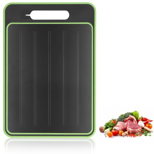 Defrosting Tray, Fast Thawing of Frozen Food/Chopping Boards 36.5x25x1cm 4 in 1 Large Aluminum Double Sided Thawing Plate with Knife Sharpener for Frozen Meat (Black)