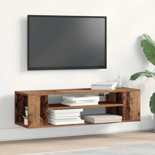 HETFTJN TV-Schrank Lowboard Braun 100 x 30 x 26,5 cm aus robuster Holzwerkstoff Optik mit geräumigem Stauraum rustikales Fernsehtisch Design für Wohnzimmer Büro Flur
