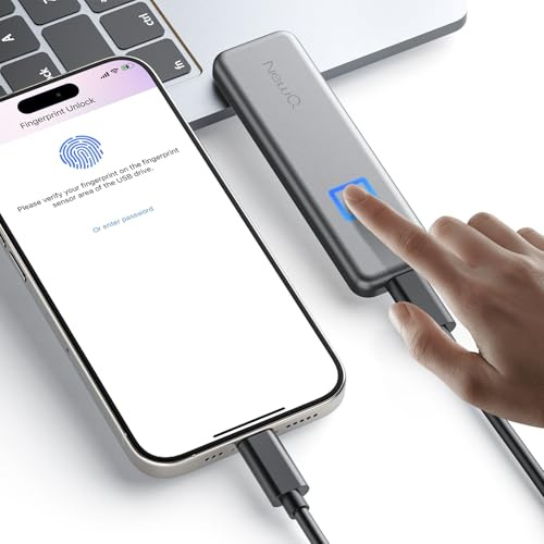 NEWQ 1TB Touch Portable SSD for USB C Device (with No-Cost APP), Backup, Encryption, Fingerprint, External SSD for iPhone 17/16/15, Android, Mac/Win, Laptop (Not for iPhones/iPad with Lightning Port)