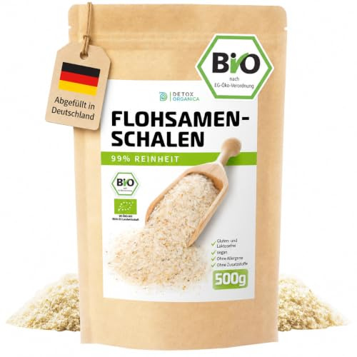 D&O Nature Products Flohsamenschalen Bio 500g, 99% Reinheit in Deutschland kontrolliert und abgefüllt, Vegan & Glutenfrei ohne Zusatzstoffe, Flohsamen Psyllium Husk