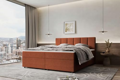 99rooms Bergamo Boxspringbett Doppelbett Ehebett Cordstoff AMBIENCE Terracotta 160x200 cm Komfortschaum Topper 3,5 cm, Bonellfederkern-Matratze 19 cm