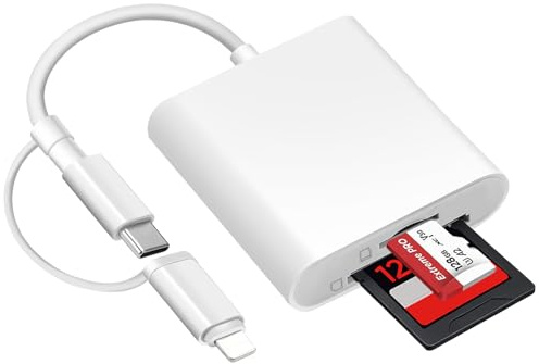 [Apple MFi Certified] SD Card Reader for iPhone, Lightning USB C SD Card Reader for MicroSD/SD, Type C OTG Adapter, 2 in 1 SD/TF Camera Card Viewer Memory Card Reader for iPhone/iPad/Android/Camera