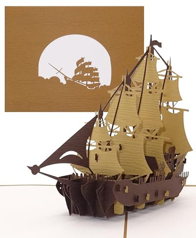 Pop Up Karte Segelschiff - Viermaster - 3D Geburtstagskarte Segeln & Schifffahrt – 3D Karte mit Umschlag als Geschenkverpackung und Reisegutschein Schiff | Boot | Segelboot