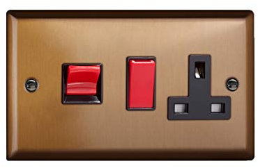 Varilight 45A Cooker Panel with 13A Double Pole Switched Socket Outlet (Red Rocker) Brushed Bronze