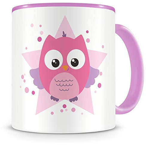 Samunshi® Tasse pour enfant - Motif chouette rose - Tasse à café - Tasse à thé - Tasse à cacao - Rose