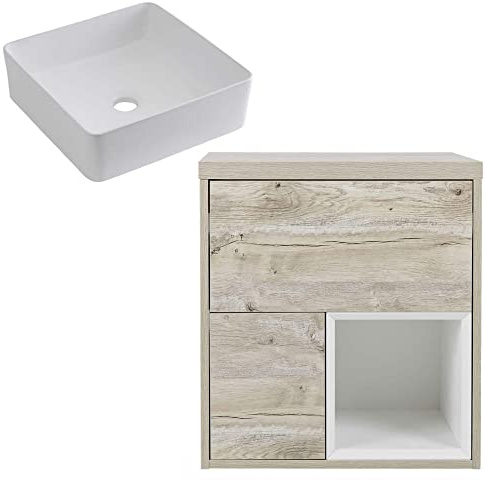 Milano Light Oak Wall Hung Bathroom Vanity Unit Square Basin 600mm