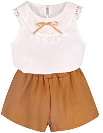 Lazzboy Kleinkind Kinder Baby Mädchen Outfits Kleidung Puppe Kragen Bowknot Shirt Weste + Shorts Set Top Langarm Pants Bekleidungsset(Höhe120)