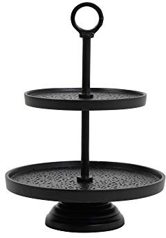 Light & Living Etagere Lutek - Schwarz - 2 Schichten - Rund - Metall - Servierständer - Servierplatte - Tortenständer/Cupcake Ständer - Servier-Tablett