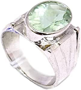 PH Handgefertigter Herren-Ring 925 Sterling Silber natürlicher grüner Amethyst Edelstein