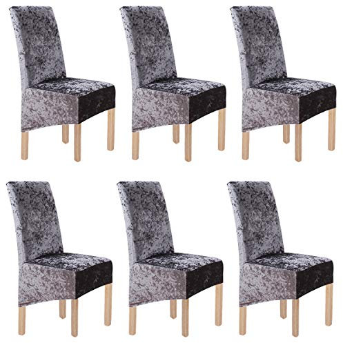 LANSHENG Stuhlhussen 6 Stück Elastische Beschützer Stuhlhussen XL, Stretch Abnehmbare Waschbar Stuhlbezug für Esszimmerstühle, stuhlhussen hochlehner, Esszimmer Hochzeit Partys Bankett Deko(Grau)