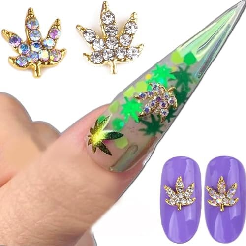 Leaf Nail Rhinestone Gems Gold Alloy Nail Diamond Jewelry 3D Nail Art Supplies Stone AB Color Nail Charm Professional Nail Charms Decorations Manicure 10pcs/Set