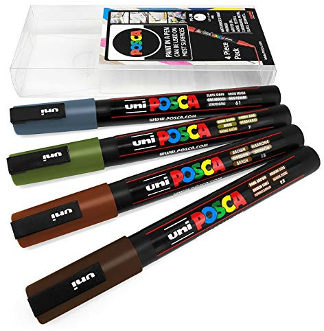 Uni POSCA - PC-3M Art Paint Markers - Set of 4 - in Plastic Wallet - Earth Tones