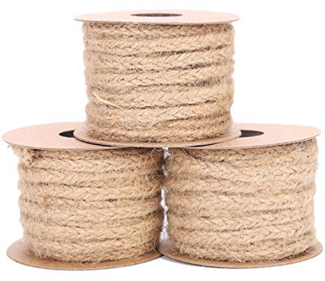 Teensery 3 Rollen geflochtene Jute-Schnur, 5 mm breit, Naturfarben, 16,4 m Gesamtlänge, Ideal für Heimwerker, Handwerk, Projekte, Heimdekoration, Gartenarbeit, Geschenkverpackungen