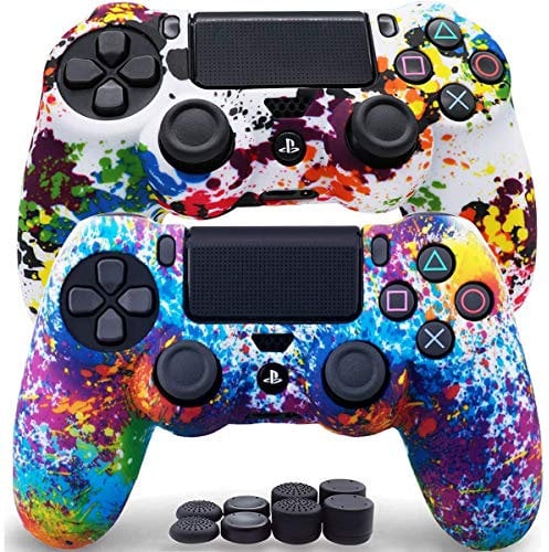 Sofunii 2pcs Camo Skin for PS4 Controller, Anti-Slip Silicone Cover Shell Case with 8 Thumb Grip Caps, Compatible with PlaySation 4 Slim/Pro Controller DualShock 4 Wireless/Wired Gamepad (Rainbow)