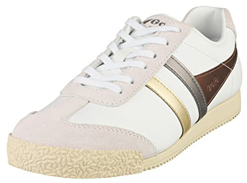 Gola Damen Harrier Leather Trident Sneaker, White/Bronze/Gold, 36 EU