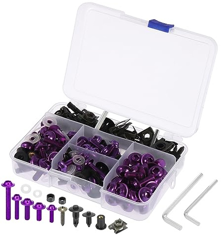 F FIERCE CYCLE 195pcs Universale Moto Carena Corpo Bulloni Clip di Fissaggio Viti Dadi Viola & Nero per Kawasaki per Suzuki per Honda per Yamaha per BMW