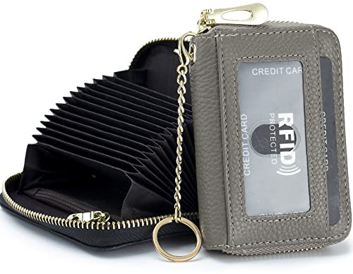 imeetu Card Holder for Women RFID Card Holder Wallet Slim Leather Cardholder Damen with 12 Card Slots, 2 Wide Cash Slots, Keyring & ID Window (Small)
