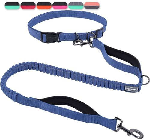 VIVAGLORY Joggingleine Hunde Bungeeone Hundeleine Joggen, Laufleine mit Schlaufe & Gepolstertem Griff für Hausleine Joggingleine, Bungee & Gummizug für Hunde, S, Marineblau/Schwarz