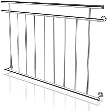 NAIZY Ringhiera del balcone alla francese Ringhiera del balcone in acciaio inossidabile Ringhiere alte 90 cm Ringhiera per terrazzo φ38mm Protezione balcone Griglia per balcone, 128cm di lunghezza
