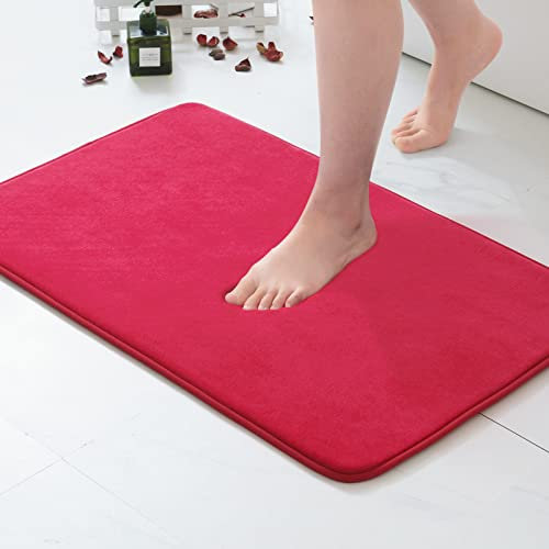 MIULEE Badematte Memoryschaum Badteppich Memory Foam Badezimmerteppich Duschvorleger Teppich Badvorleger Duschmatte Deko Fussmatte rutschfeste Matte für Badezimmer Wohnzimmer 50x80cm Rot