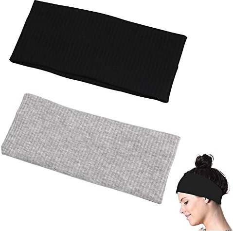 Bandeaux de Sport, Bandeaux de Cheveux Élastique Antidérapant, Bandeau Anti-Transpiration, Bandeaux De Coton De Yoga, pour Jogging Football Faire Exercice Femmes Hommes (2pcs)