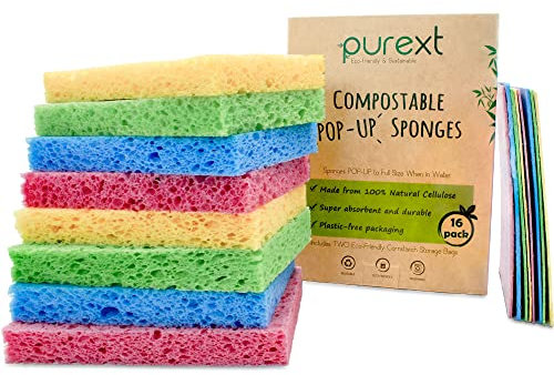 PureXT 16 Pop-Up Eco Schwämme | kompostierbar, Zellulose | Geschirrreinigung, Spülen, Küche, Bad